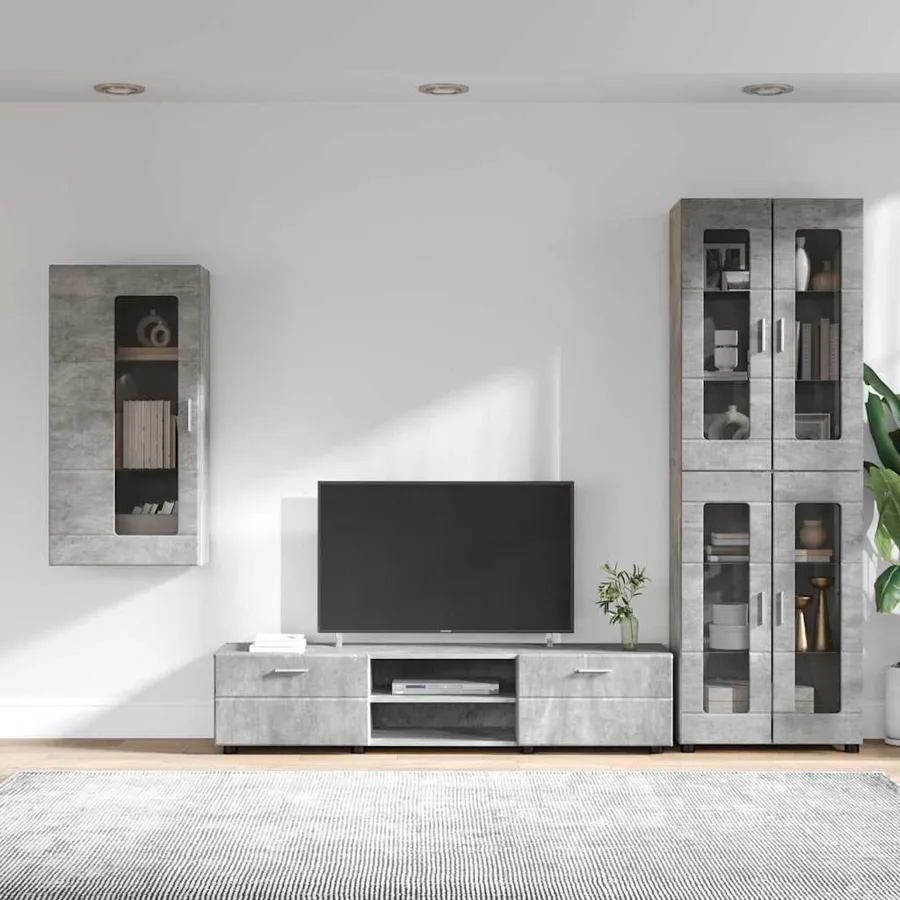 Ensemble meuble TV FLORIN 3 pcs Gris béton Bois d'ingénierie - 4