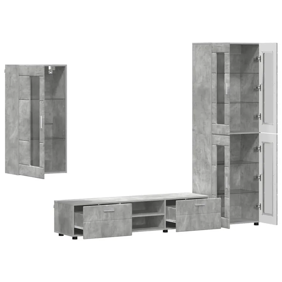 Ensemble meuble TV FLORIN 3 pcs Gris béton Bois d'ingénierie - 5