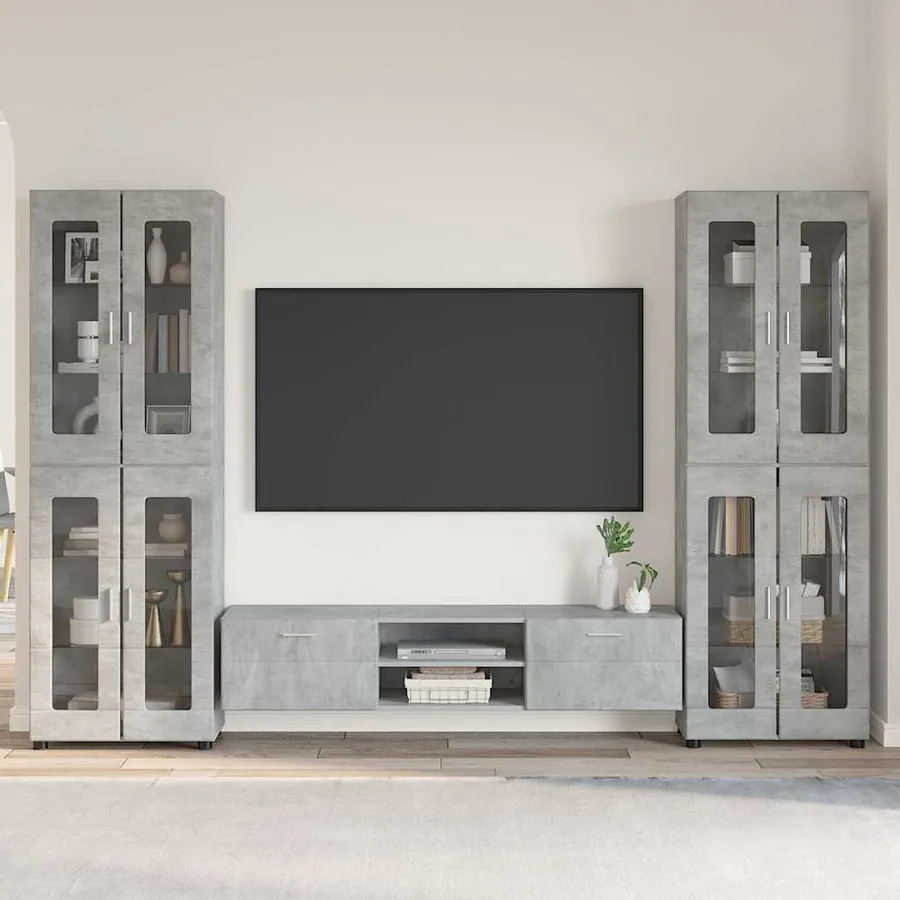Ensemble meuble TV FLORIN 3 pcs Gris béton Bois d'ingénierie