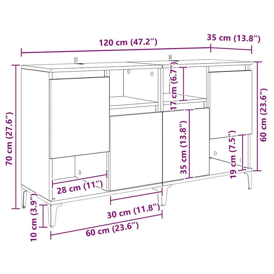 Buffets 2 pcs Chêne artisanal 60 x 35 x 70 cm Bois d'ingénierie - 15