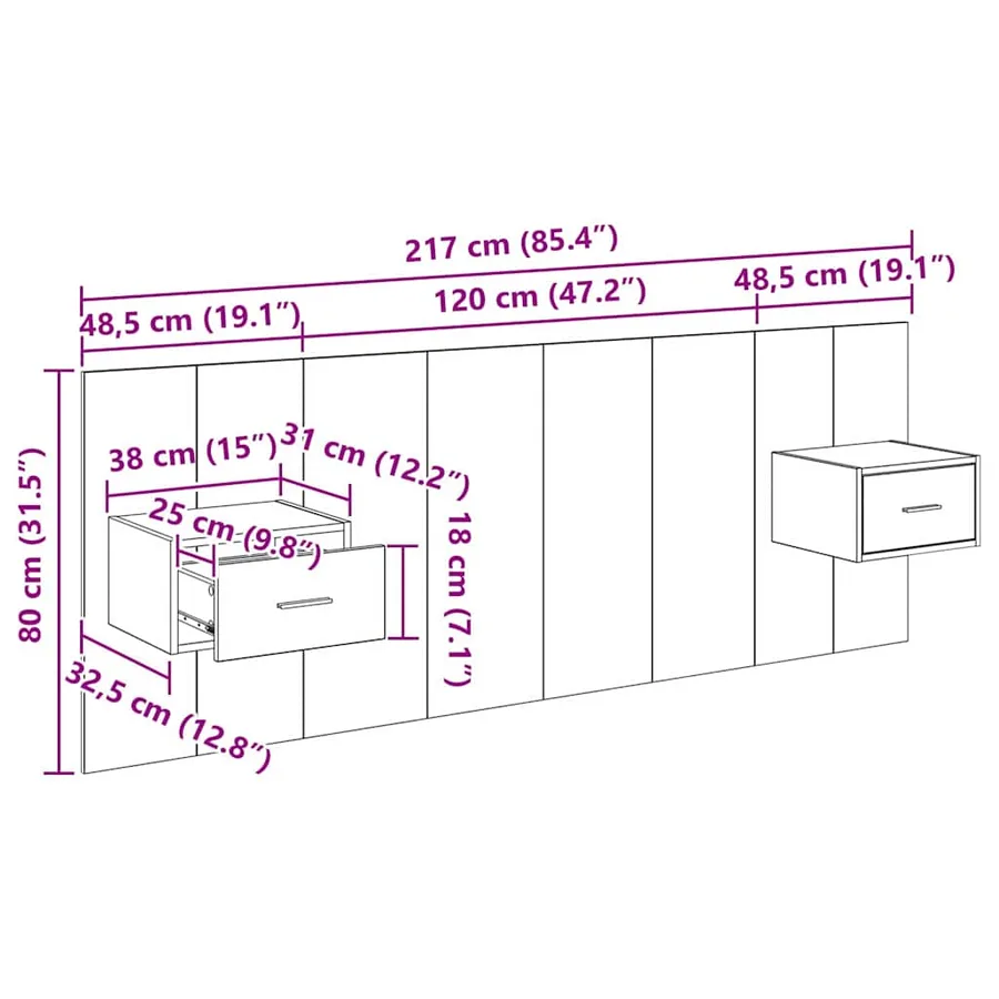 Tête de lit avec armoire 3 pcs Bois Ancien Bois d'ingénierie - 15
