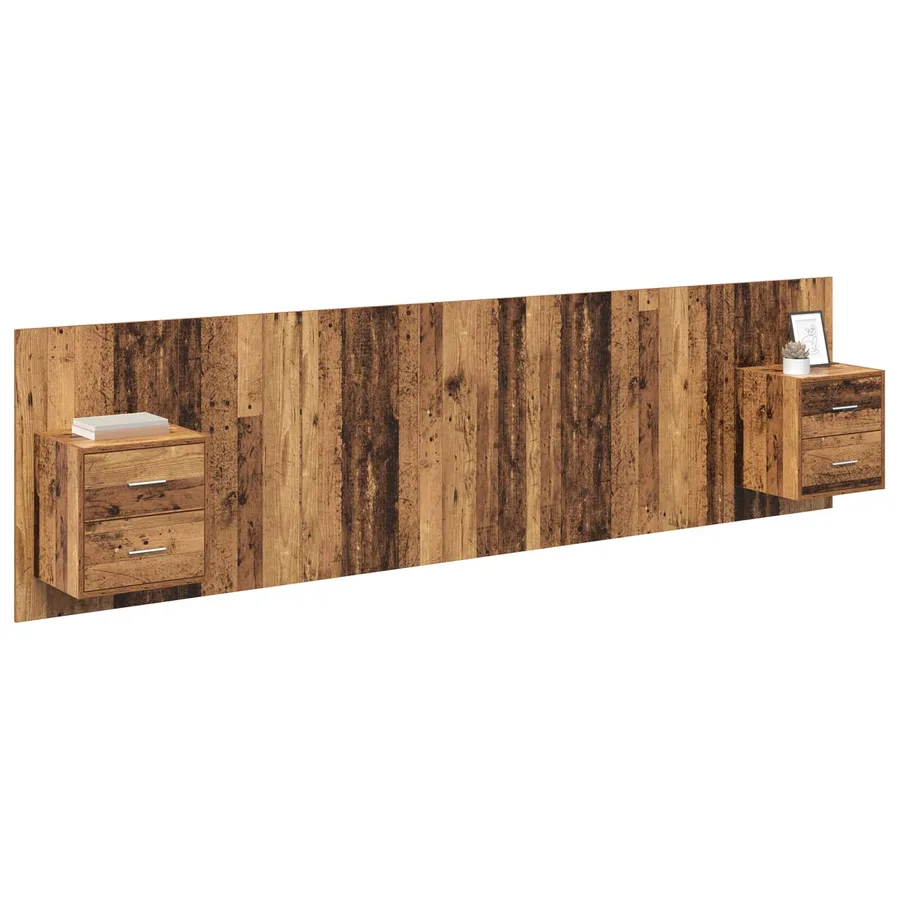 Tête de lit avec armoire 3 pcs Bois Ancien Bois d'ingénierie - 3
