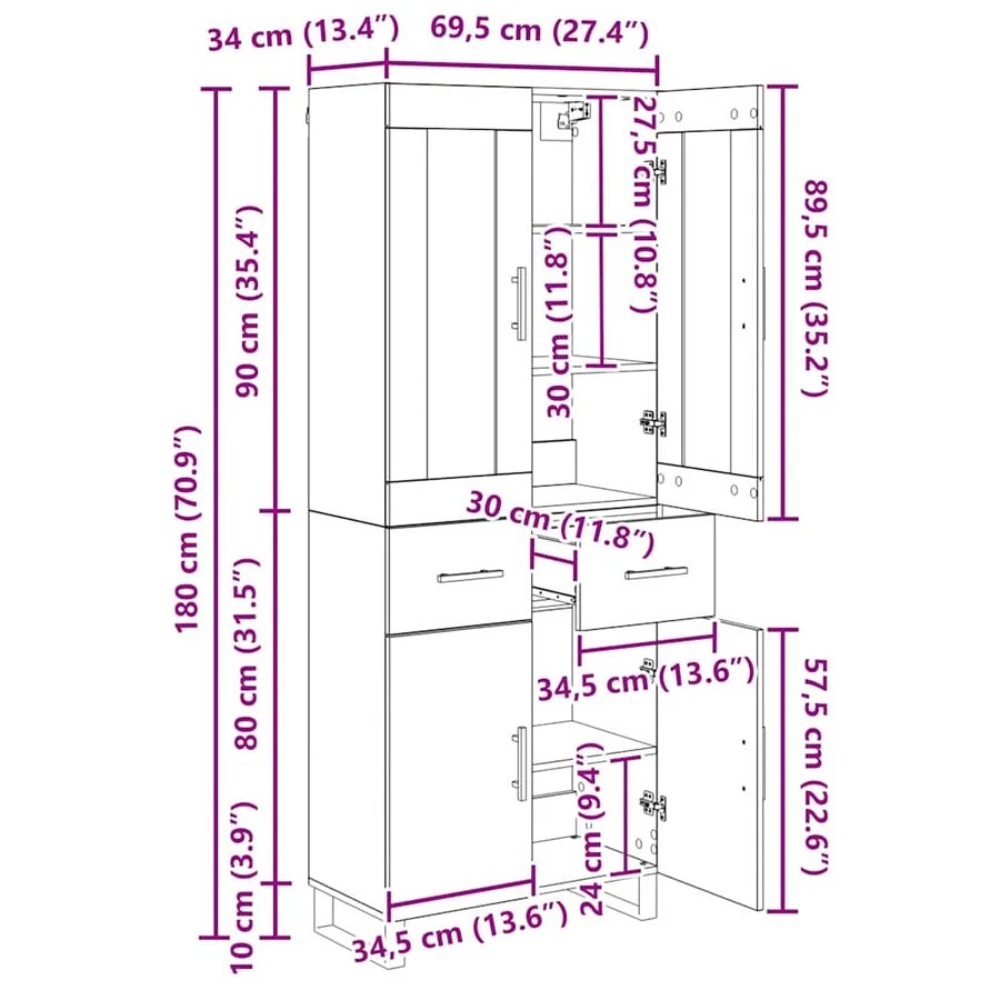 Haut Armoire avec tiroir 2 pcs Bois Ancien Bois d'ingénierie - 14