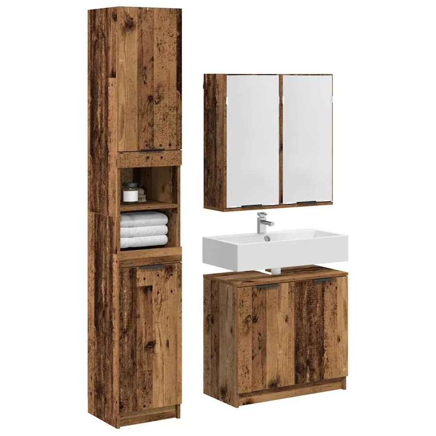 Ensemble de Meubles de Salle de Bain 3 pcs Bois Ancien - 3