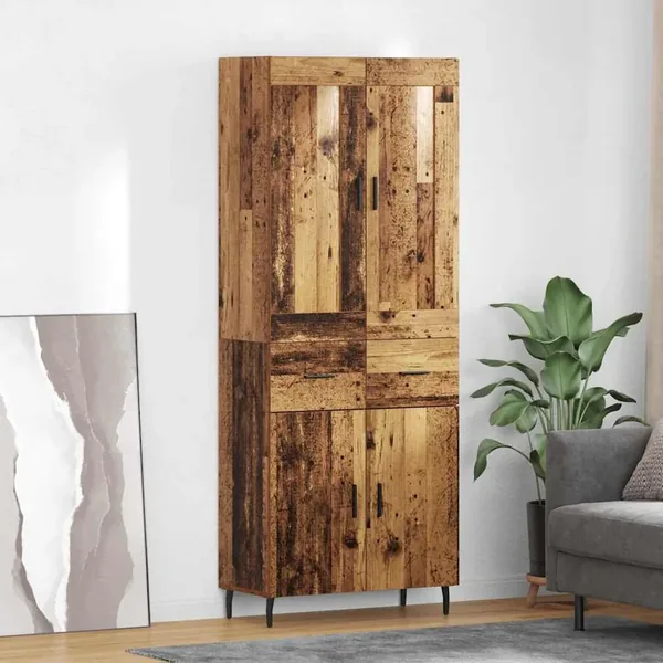 Haut Armoire avec tiroir 2 pcs Bois ancien Bois d'ingénierie
