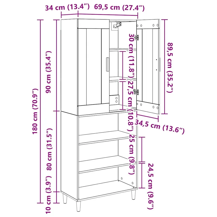 Haut Armoire Bois Ancien 69,5 x 34 x 180 cm - 13