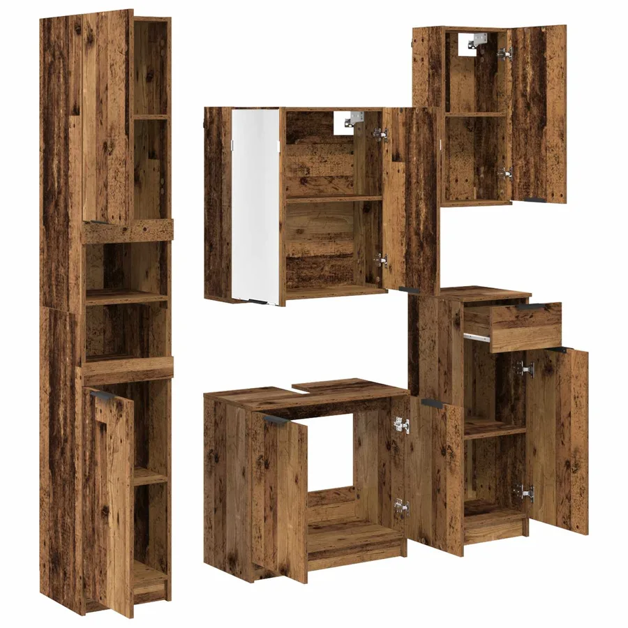 Ensemble de mobilier de salle de bain 5 pcs Bois ancien - 9