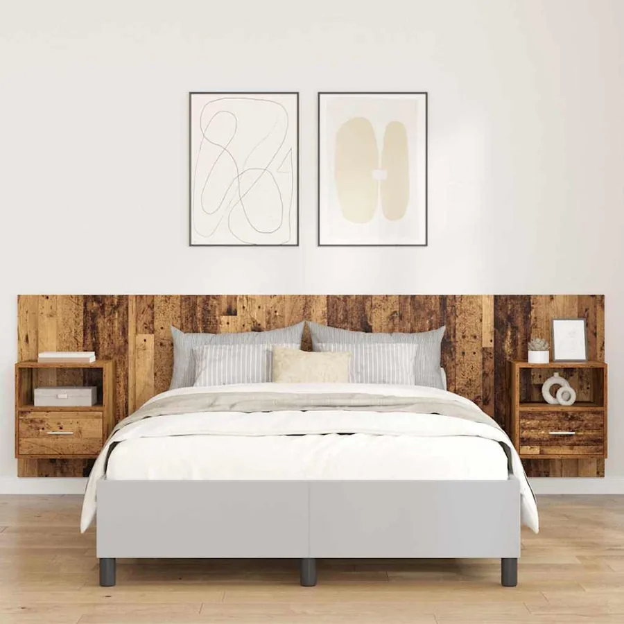 Tête de lit avec armoire 3 pcs Bois Ancien Bois d'ingénierie