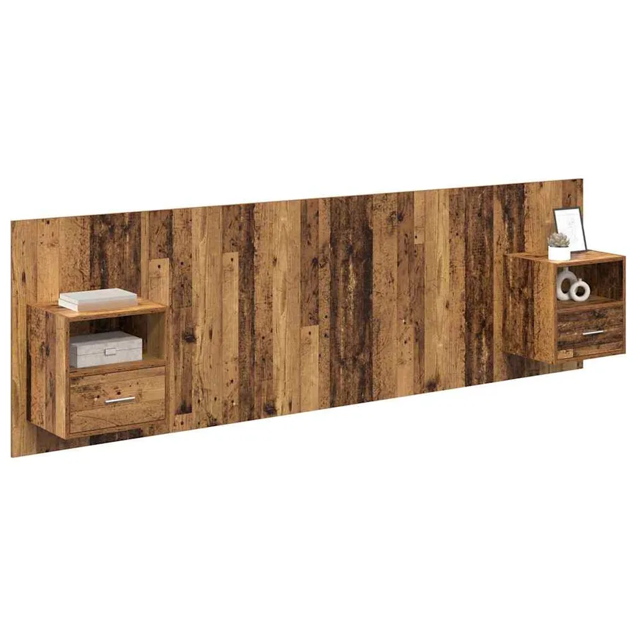 Tête de lit avec armoire 3 pcs Bois Ancien Bois d'ingénierie - 3