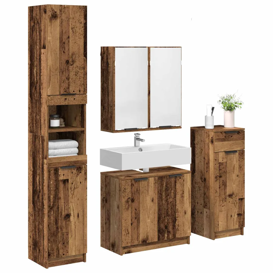 Ensemble de mobilier de salle de bain 4 pcs Bois ancien - 3
