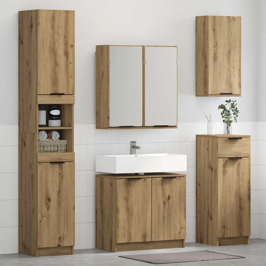 Ensemble de mobilier de salle de bain 5 pc Chêne artisanal