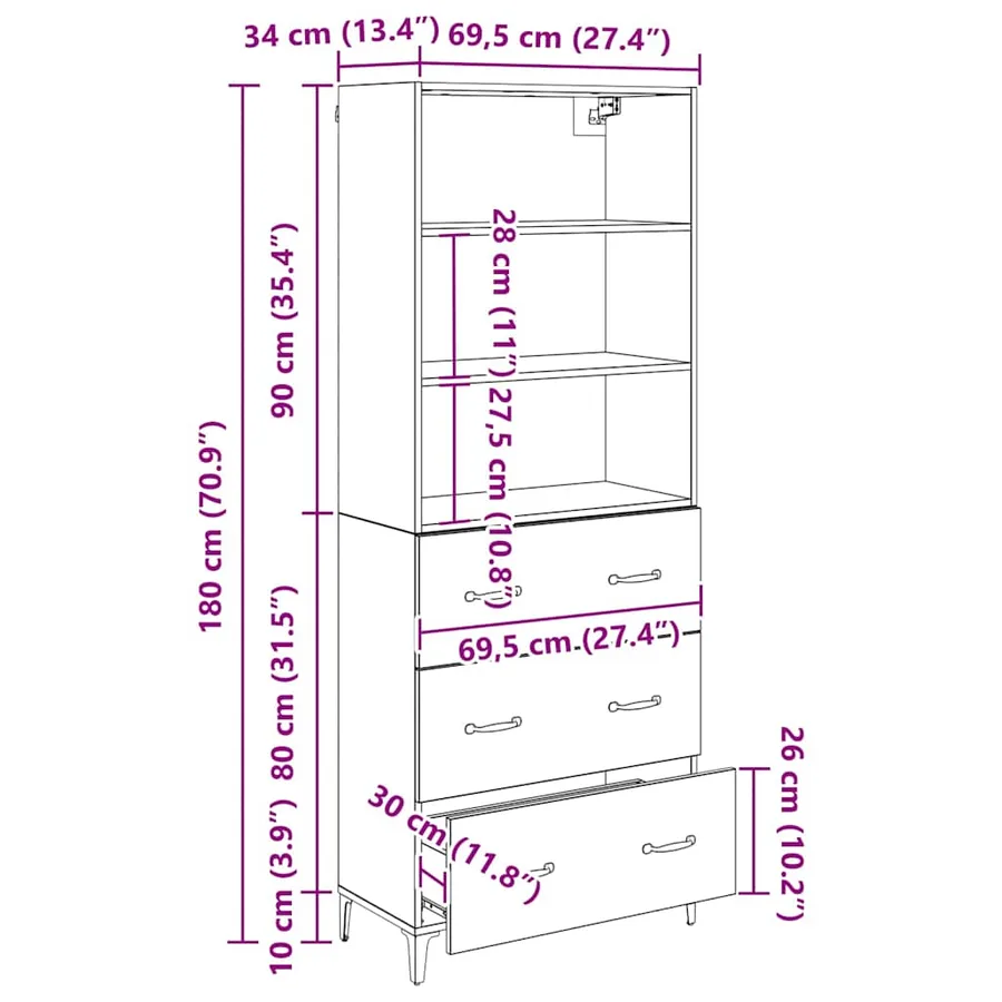 Haut Armoire Bois Ancien 69,5 x 34 x 180 cm Bois d'ingénierie - 13