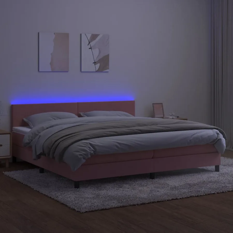 Sommier à lattes de lit avec matelas LED Rose 200x200cm Velours - 3