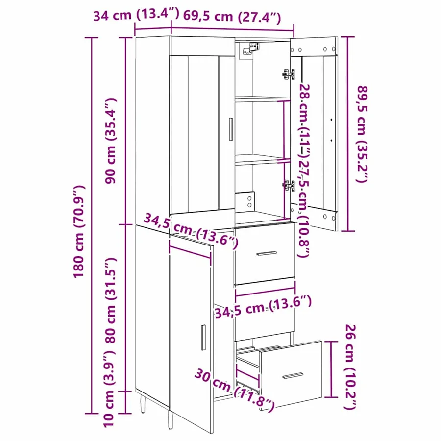 Haut Armoire avec tiroir 2 pcs Bois Ancien Bois d'ingénierie - 15