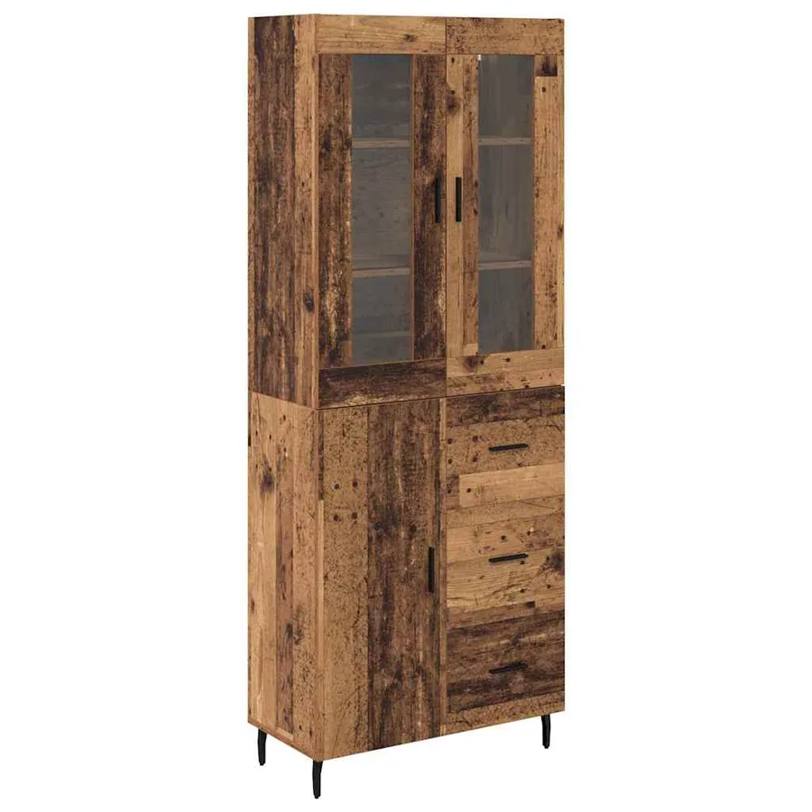 Haut Armoire avec tiroir 2 pcs Bois Ancien Bois d'ingénierie - 2