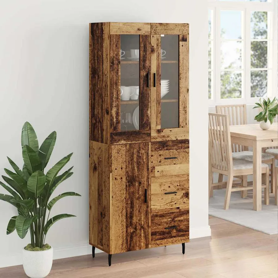 Haut Armoire avec tiroir 2 pcs Bois Ancien Bois d'ingénierie - 4
