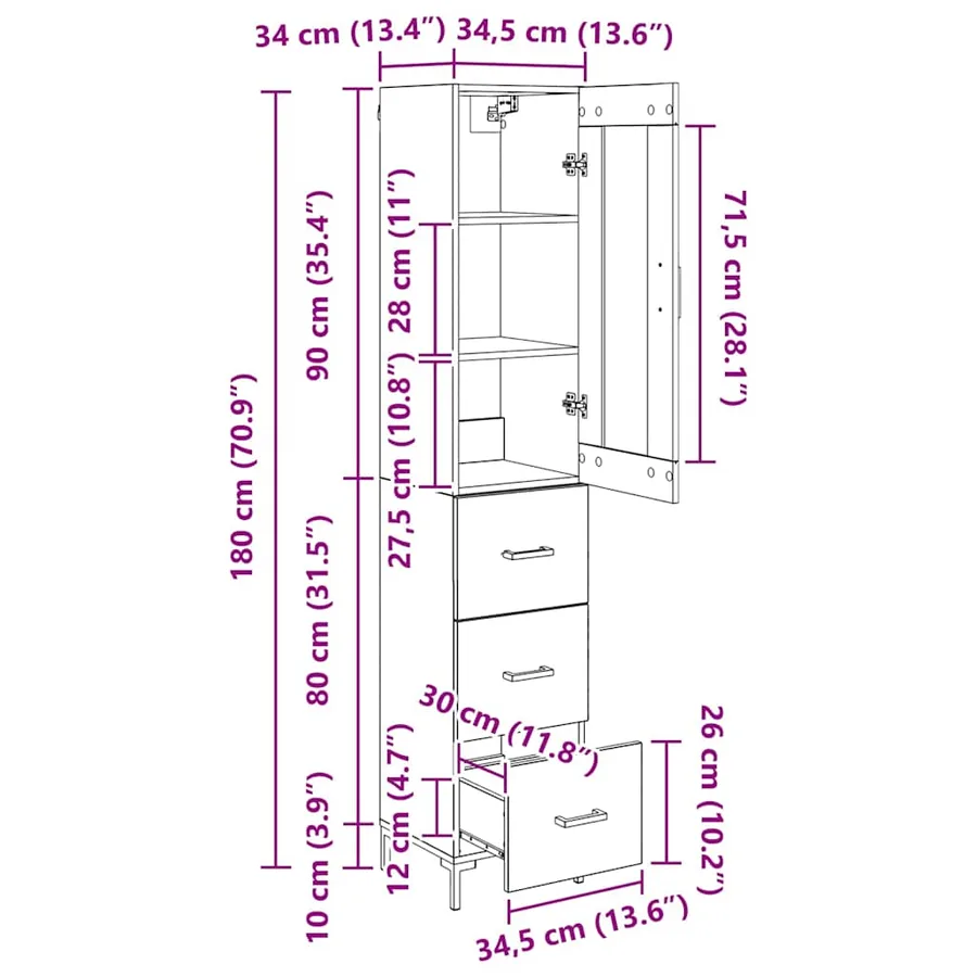 Haut Armoire Chêne noir 34,5 x 34 x 180 cm Bois d'ingénierie - 15