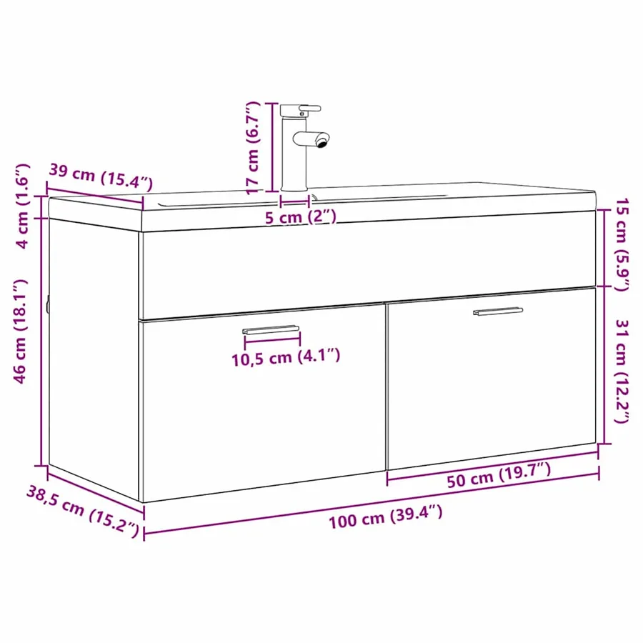 Armoire de salle de bain Chêne artisanal 100 x 38,5 x 46 cm - 12