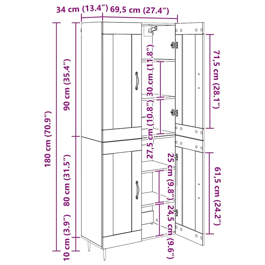 Haut Armoire 2 pcs Chêne artisanal 69,5 x 34 x 180 cm - 14