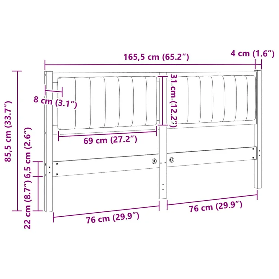 Tête de lit capitonnée avec tête de lit Blanc 160 cm Pin massif - 11
