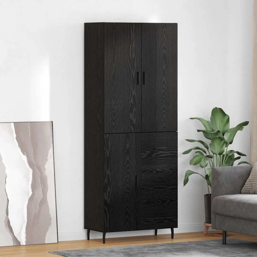 Haut Armoire 2 pcs Chêne noir Bois Aggloméré et Verre