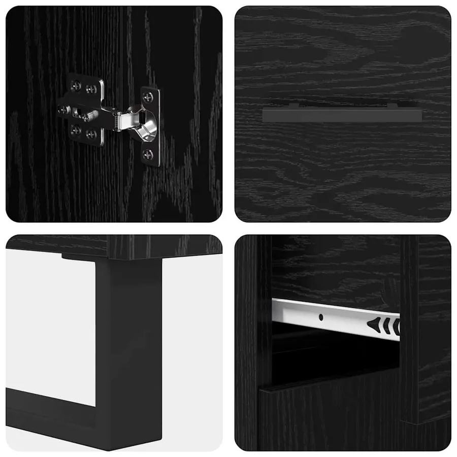 Haut Armoire 2 pcs Chêne noir Bois Aggloméré et Verre - 11