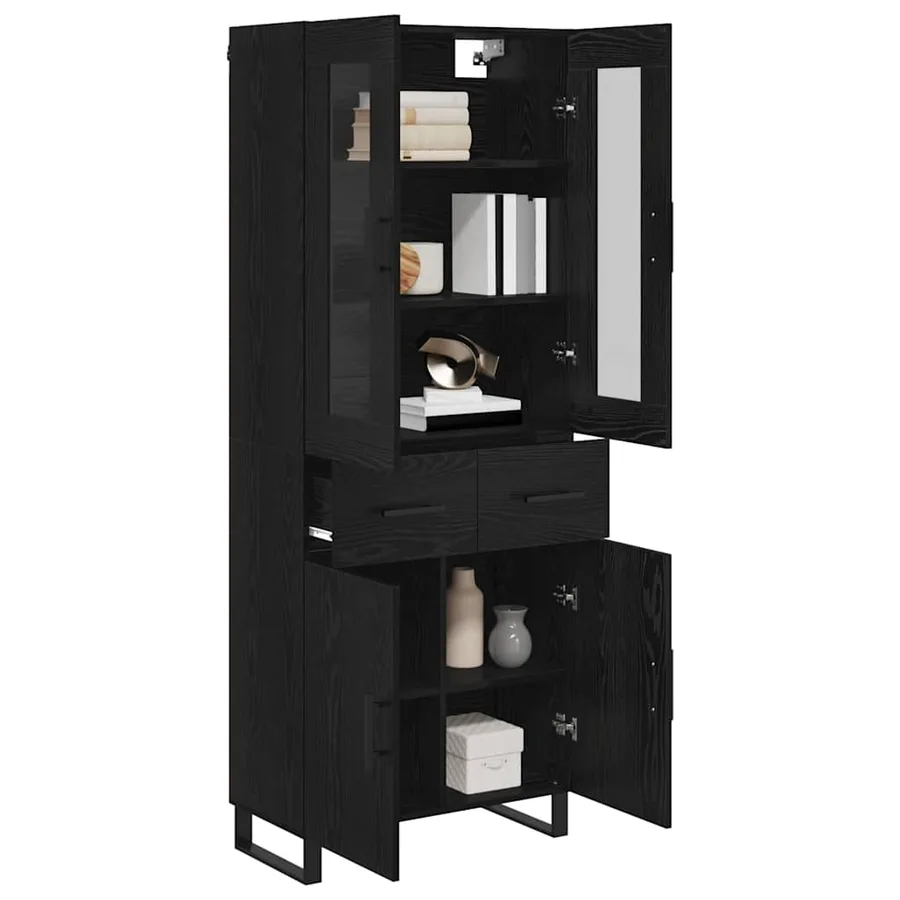 Haut Armoire 2 pcs Chêne noir Bois Aggloméré et Verre - 3