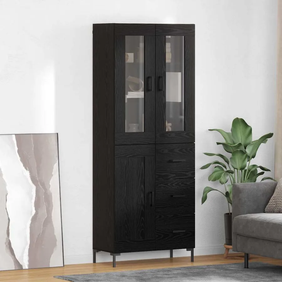 Haut Armoire avec tiroir 2 pcs Chêne noir Bois d'ingénierie