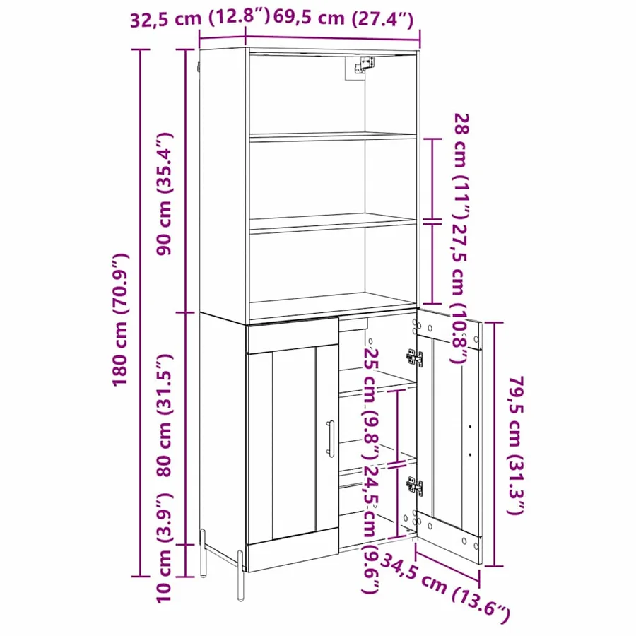 Haut Armoire Chêne noir 69,5 x 34 x 180 cm Bois d'ingénierie - 13