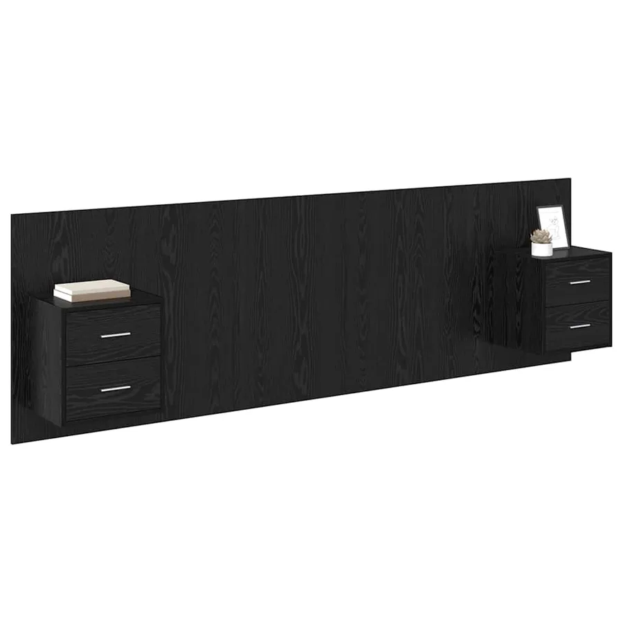 Tête de lit avec armoire 3 pcs Chêne noir Bois d'ingénierie - 3