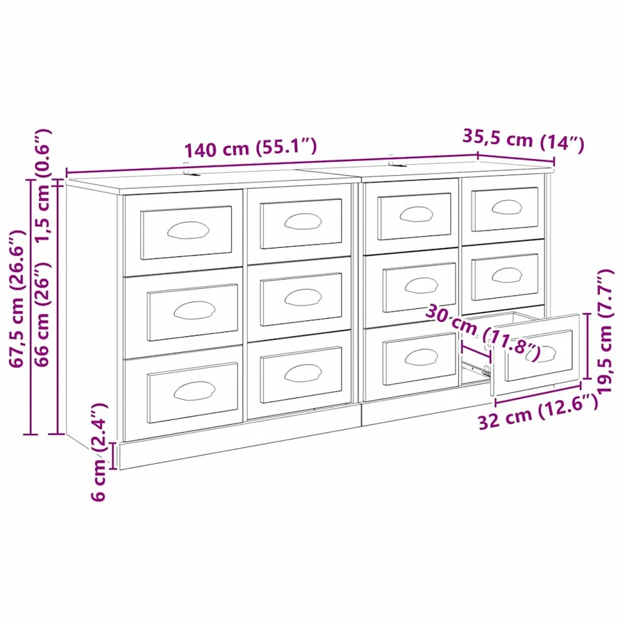 Buffets 2 pcs Chêne noir 70 x 35,5 x 67,5 cm Bois d'ingénierie - 13