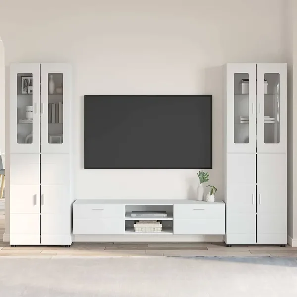 Ensemble meuble TV avec tiroir FLORIN 3 pcs Blanc brillant