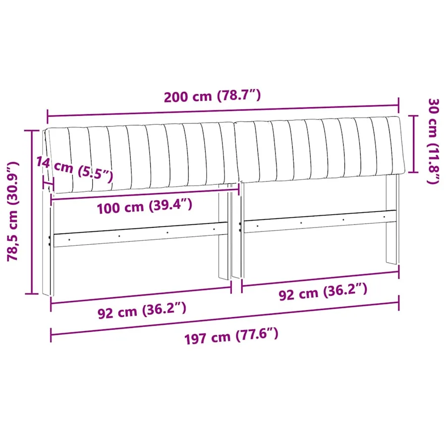 Tête de lit capitonnée Taupe 200 cm Pin massif - 11