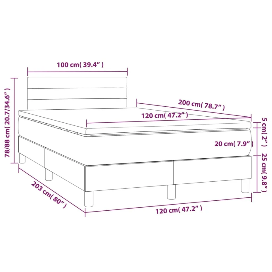 Sommier à lattes de lit matelas LED Gris clair 120x200 cm Tissu - 8