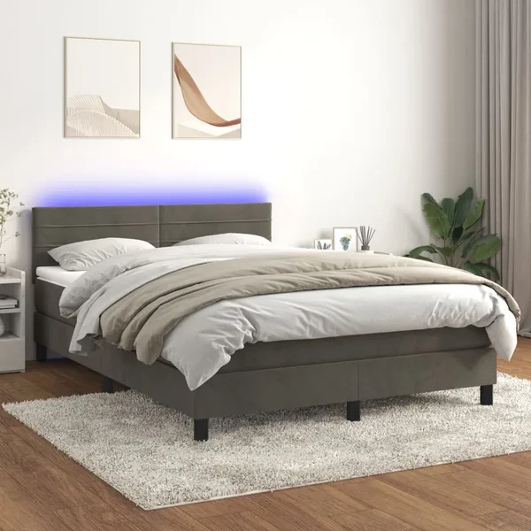 Sommier à lattes de lit avec matelas LED Gris foncé 140x200 cm
