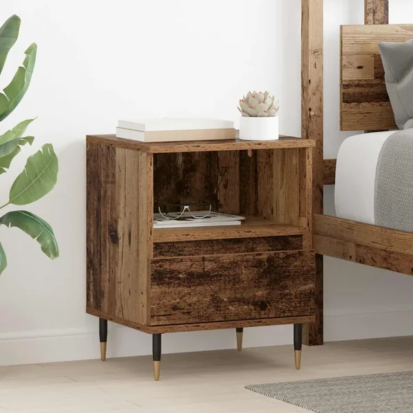 Cabinet de chevet avec tiroir 2 pcs Bois ancien 40 x 35 x 50 cm