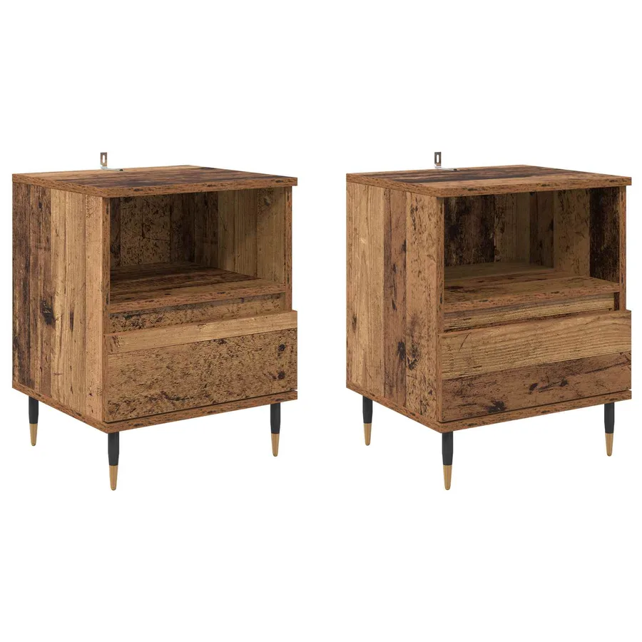 Cabinet de chevet avec tiroir 2 pcs Bois ancien 40 x 35 x 50 cm - 2