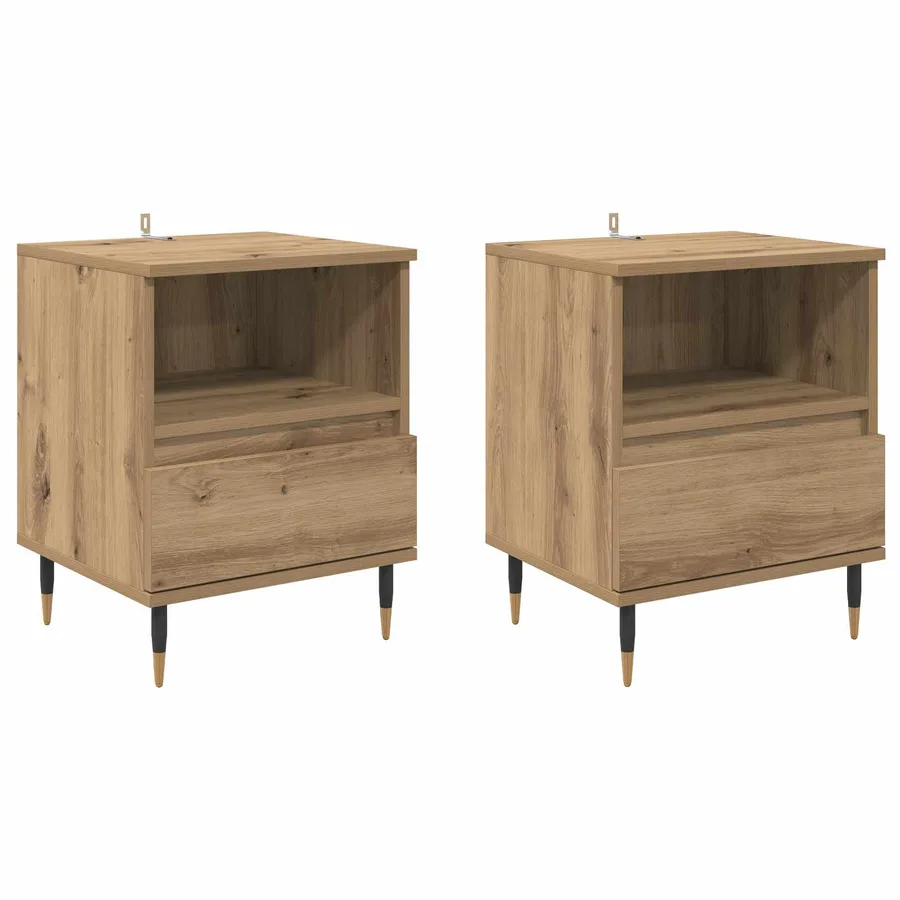 Cabinet de chevet 2 pc Chêne artisanal 40 x 35 x 50 cm - 2