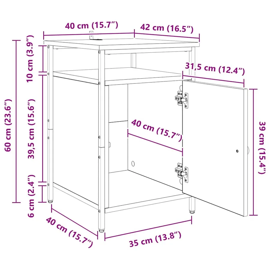 Cabinet de chevet Chêne noir 40 x 42 x 60cm Bois d'ingénierie - 17