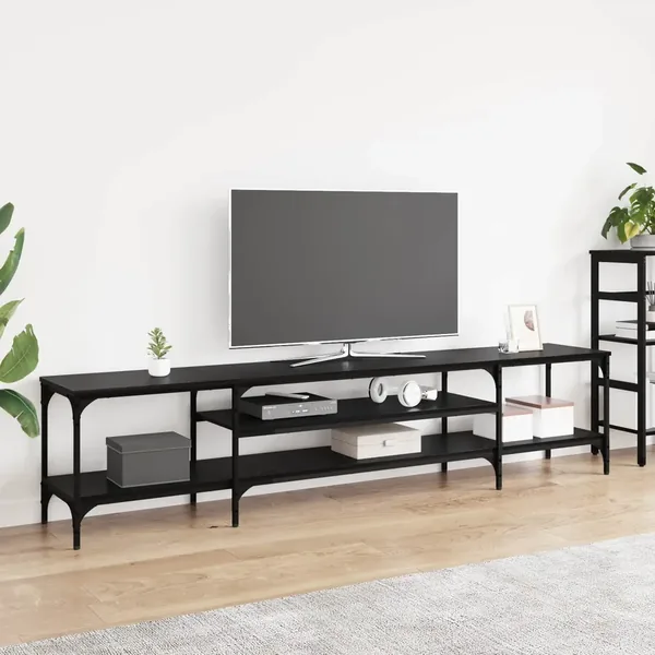 Meuble TV Chêne noir 201 x 35 x 45 cm Bois d'ingénierie et fer