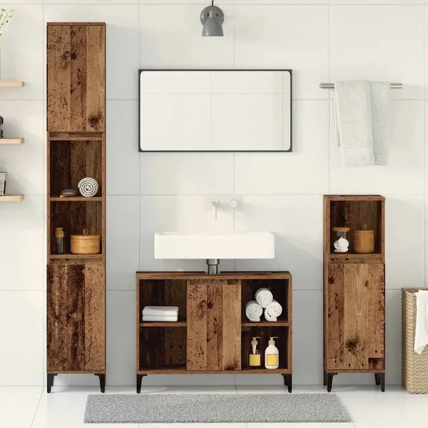 Ensemble de mobilier de salle de bain 3 pcs Bois ancien