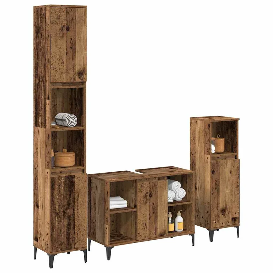 Ensemble de mobilier de salle de bain 3 pcs Bois ancien - 3
