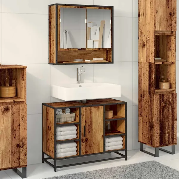 Cabinet de salle de bain avec porte Bois Ancien 80 x 33 x 60 cm