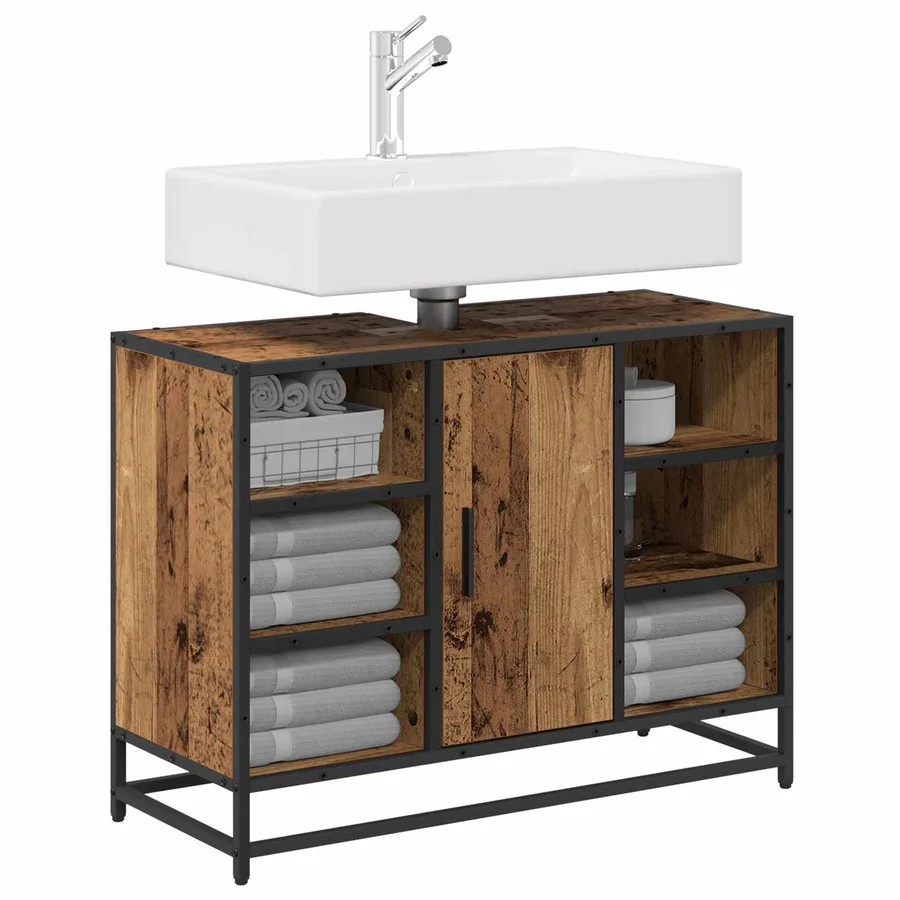 Cabinet de salle de bain avec porte Bois Ancien 80 x 33 x 60 cm - 3