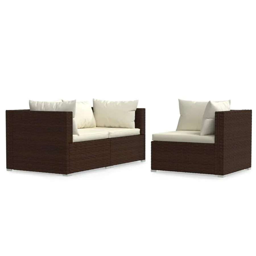 Salon de jardin 3 pcs avec coussins Marron Résine tressée - 2