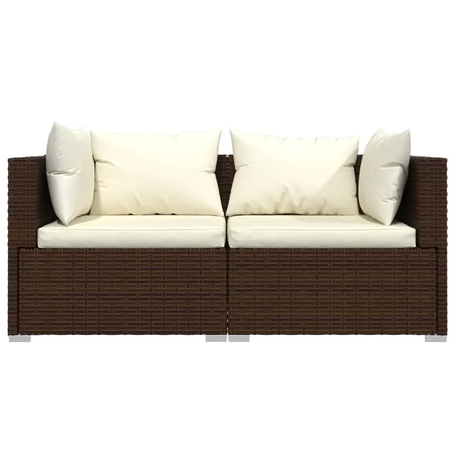 Salon de jardin 3 pcs avec coussins Marron Résine tressée - 4