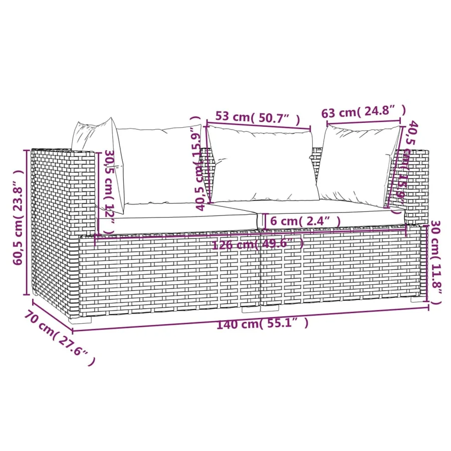 Salon de jardin 3 pcs avec coussins Marron Résine tressée - 7