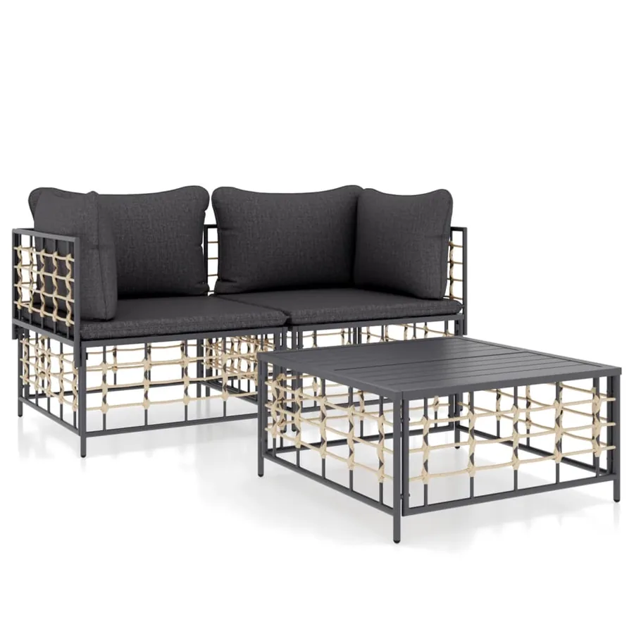 Salon de jardin 3 pcs avec coussins anthracite résine tressée - 2