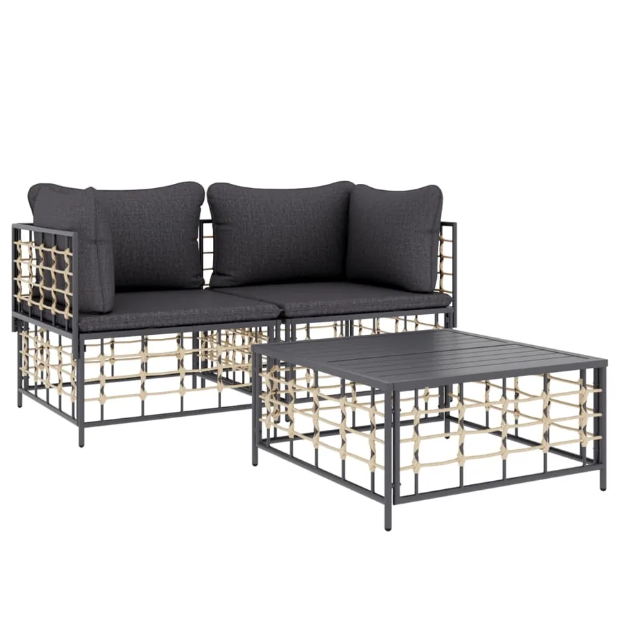 Salon de jardin 3 pcs avec coussins anthracite résine tressée - 3