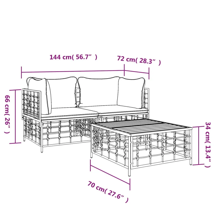 Salon de jardin 3 pcs avec coussins anthracite résine tressée - 8